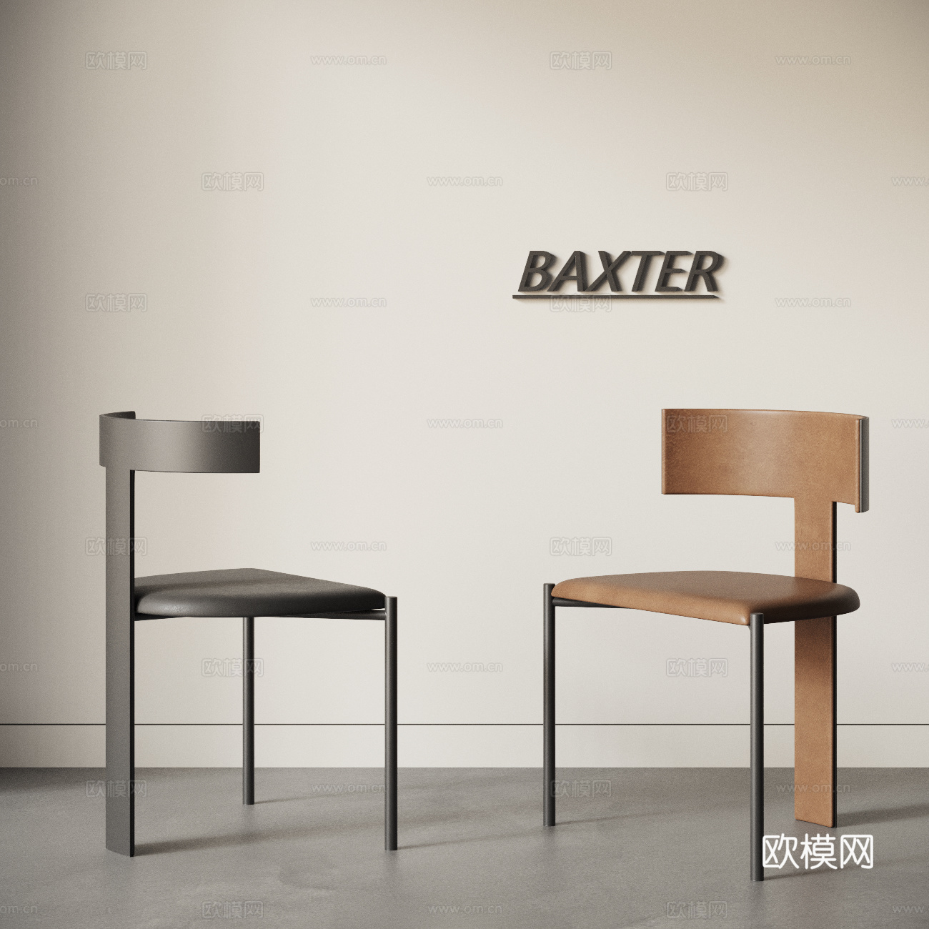 BAXTER 现代 意式 中古风 极简 单椅组合 餐椅 皮椅su模型