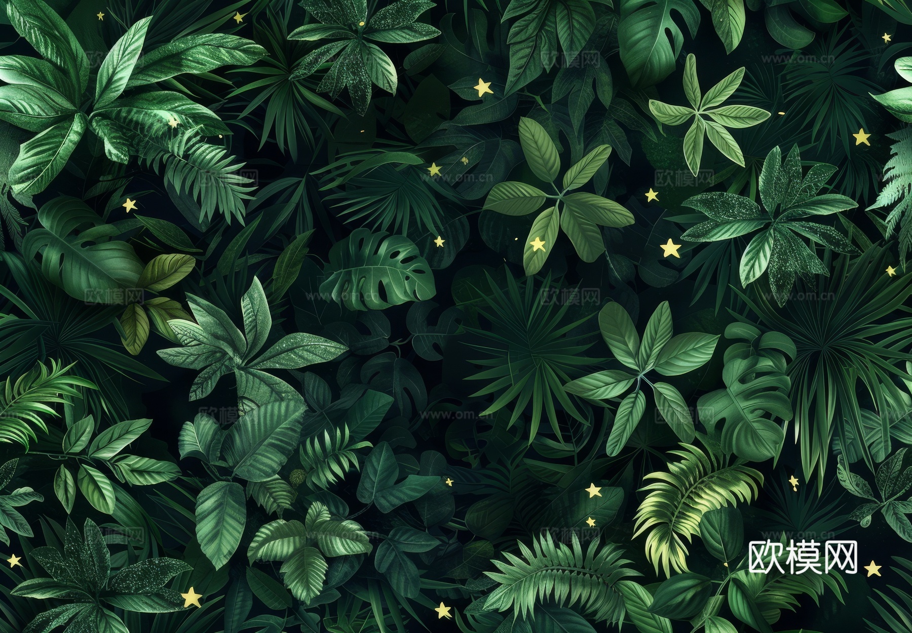 欧式田园热带雨林棕榈植物壁纸壁画下载（渲染图2）