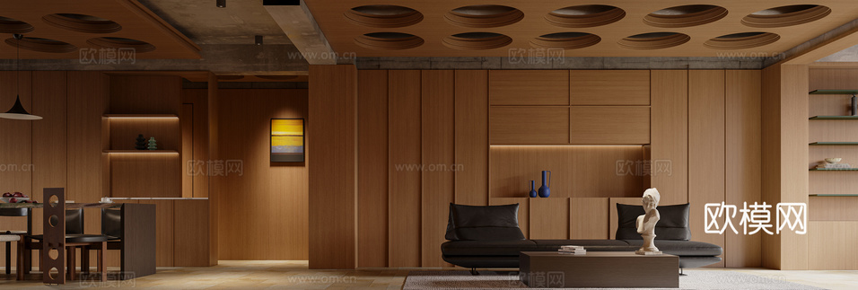 工业风原木小屋,客餐厅3d模型下载(渲染图3)