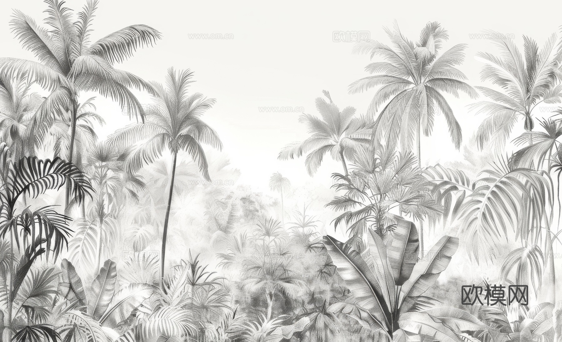 欧式田园热带雨林棕榈植物壁纸壁画