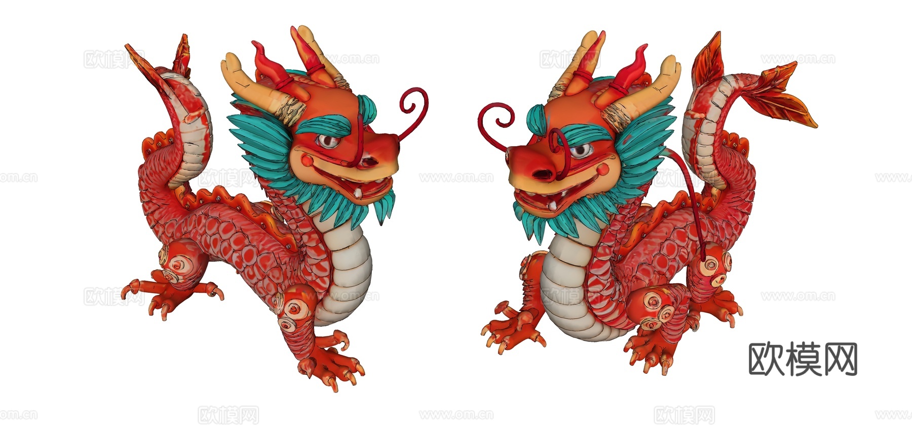 俯卧红色长龙雕塑su模型