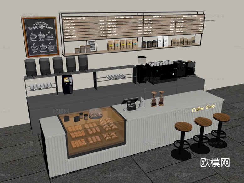 奶茶店 现代奶茶店su模型下载(渲染图2)