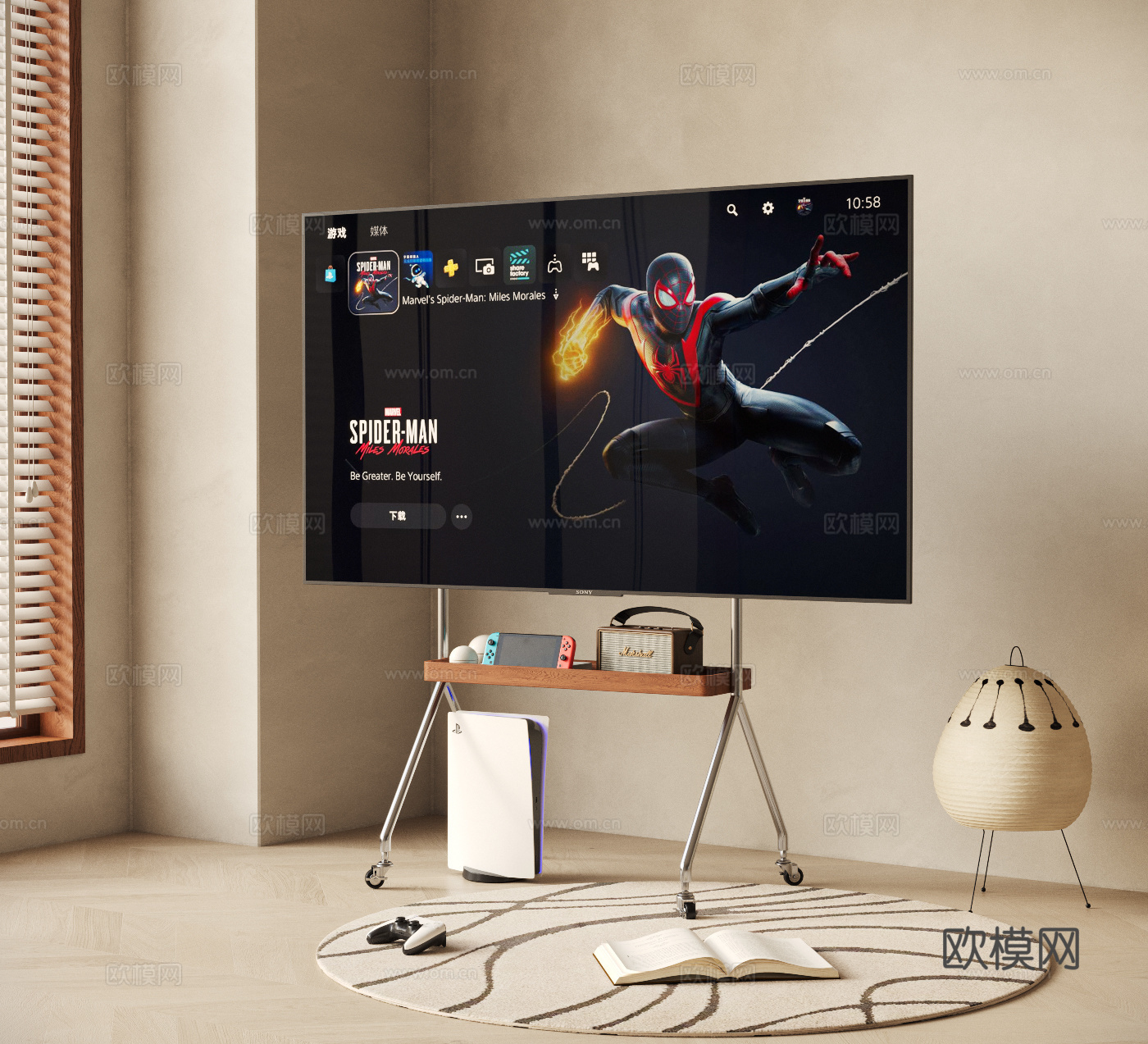 现代中古风支架电视 sony电视 移动电视 游戏机 PS53d模型