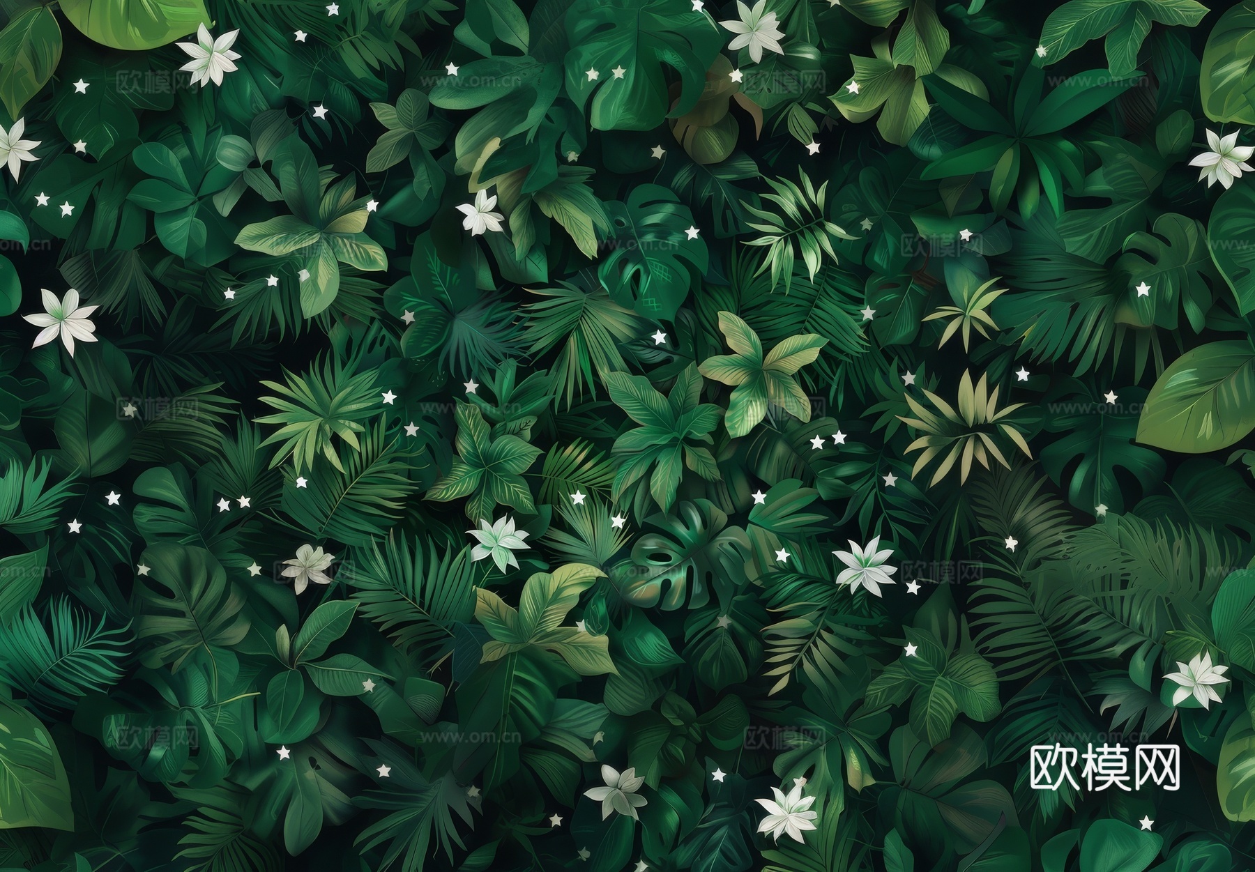 欧式田园热带雨林棕榈植物壁纸壁画下载（渲染图3）