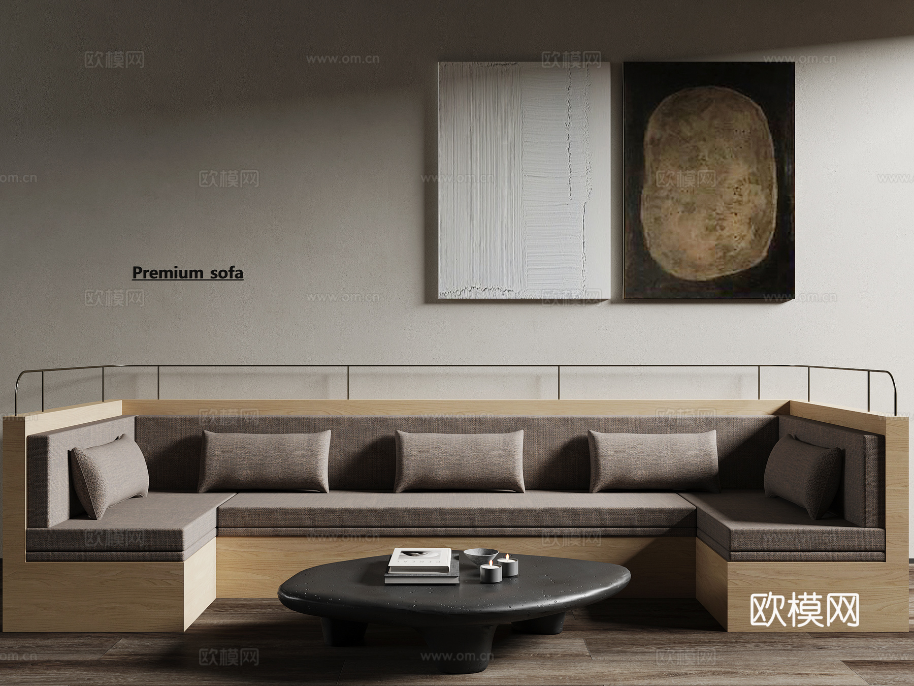 现代卡座沙发 茶几 挂画3d模型