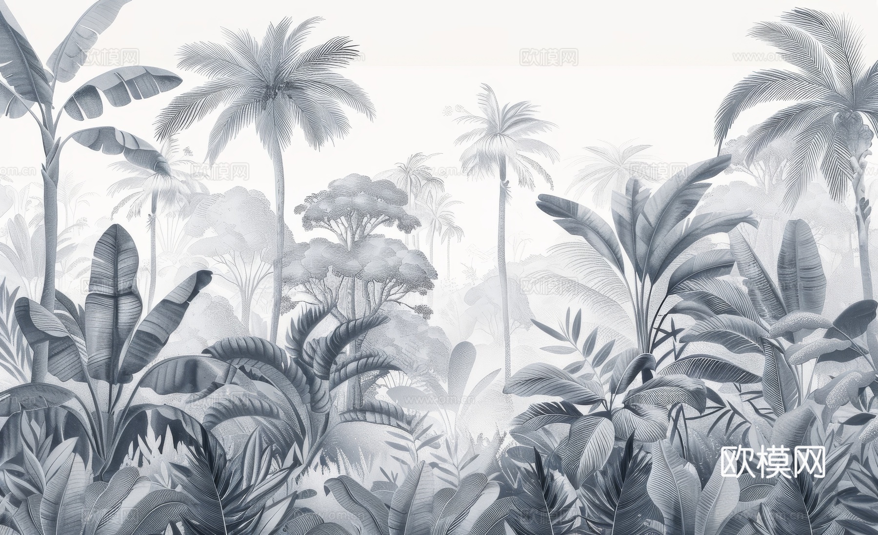 欧式田园热带雨林棕榈植物壁纸壁画下载（渲染图4）