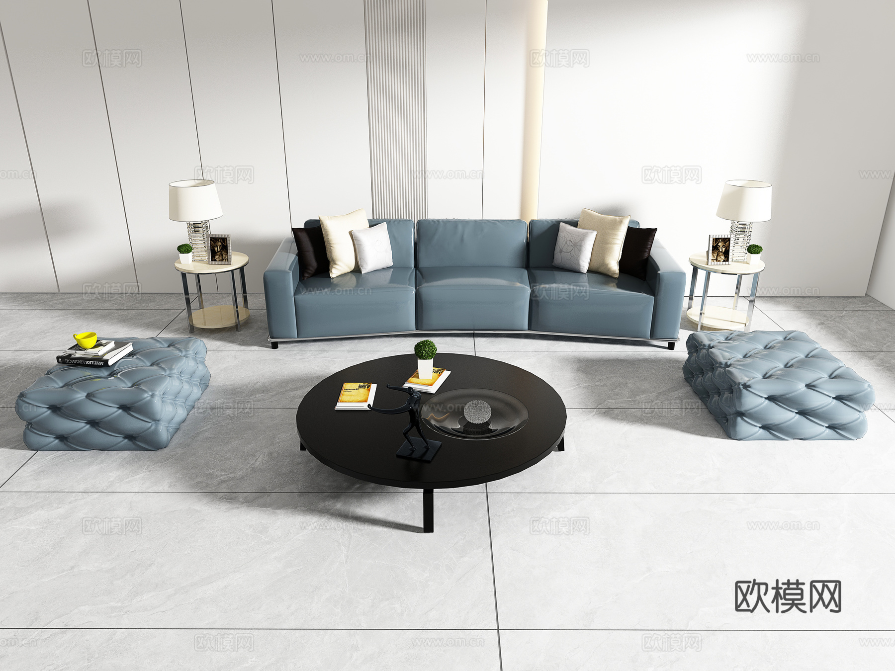 简欧沙发茶几组合3d模型