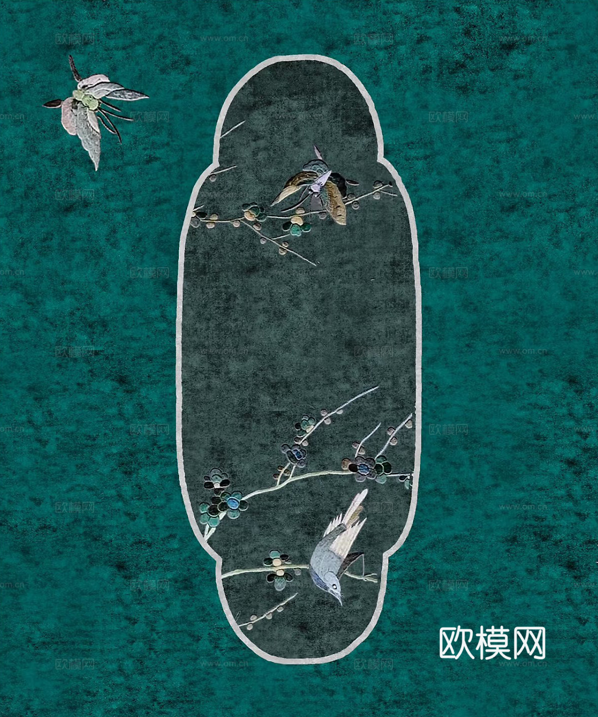 新中式中式蓝色花鸟地毯