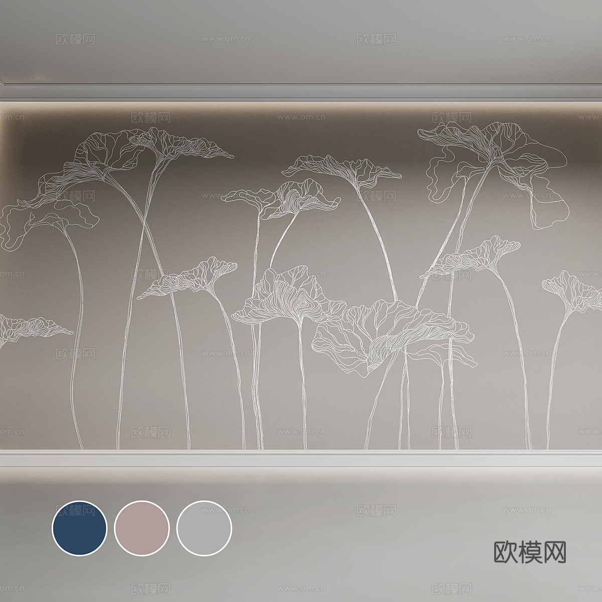 新中式墙布 壁画3d模型