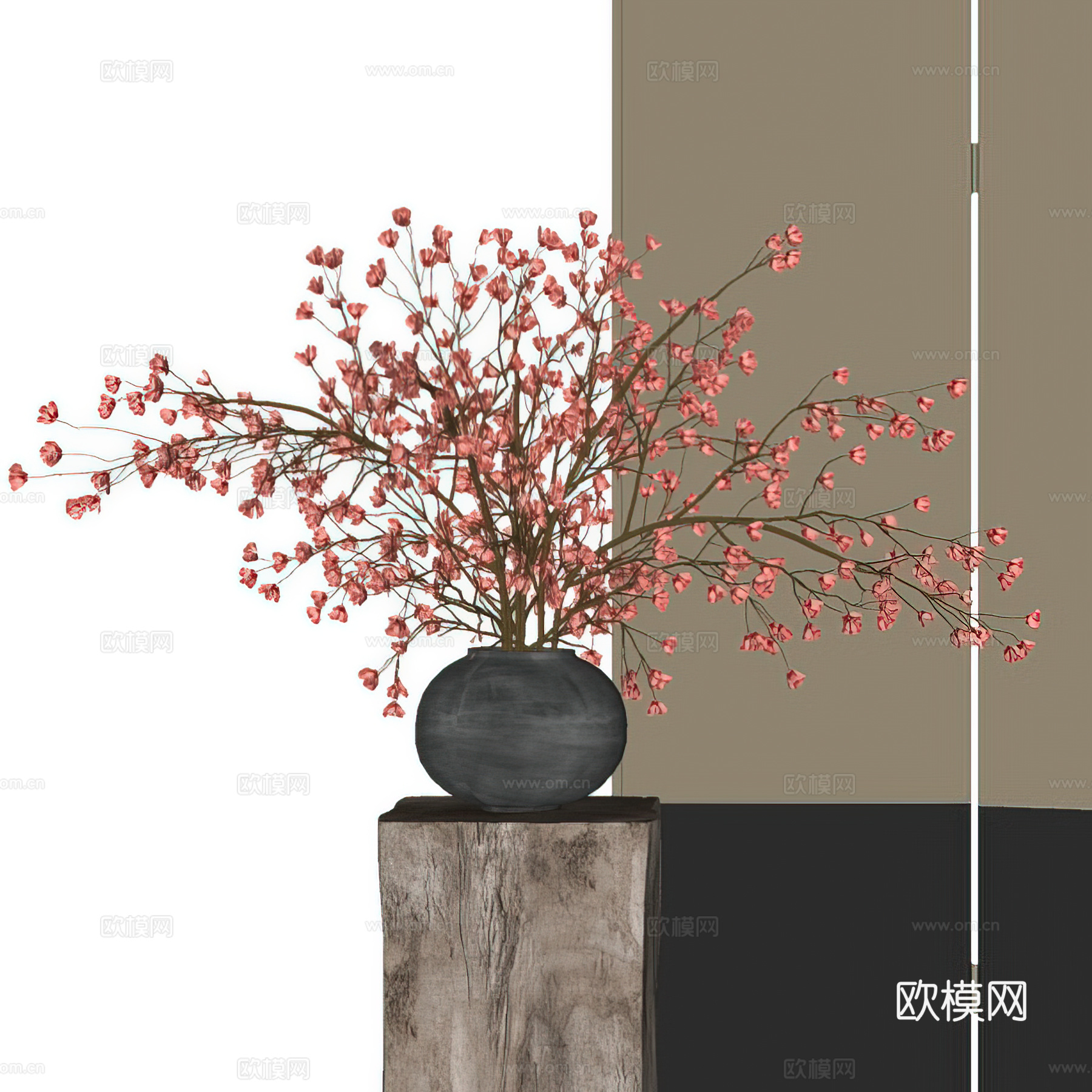 新中式花艺摆件 宋氏美学 绿植摆件 陶罐花瓶 景观小品 盆景su模型