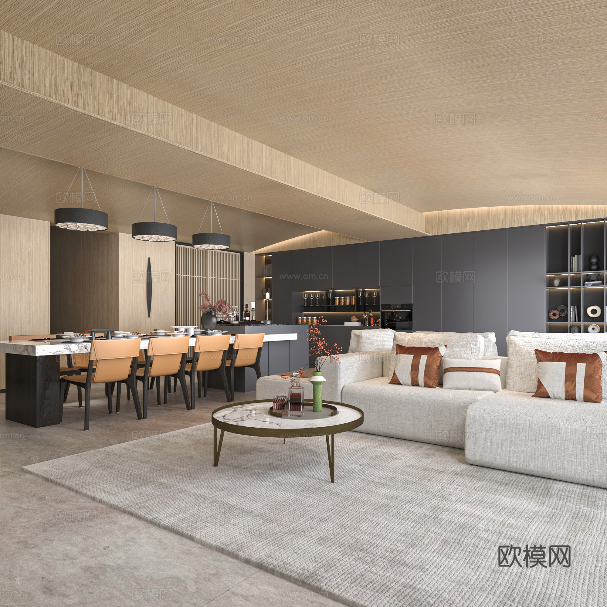 现代意式别墅客厅 复式客厅 横厅su模型