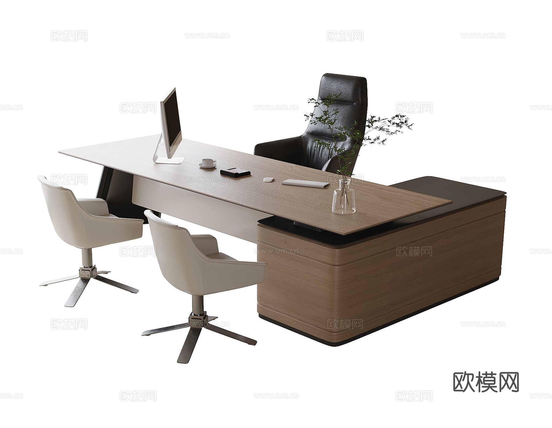 现代老板办公桌椅 办公椅 班台桌椅3d模型