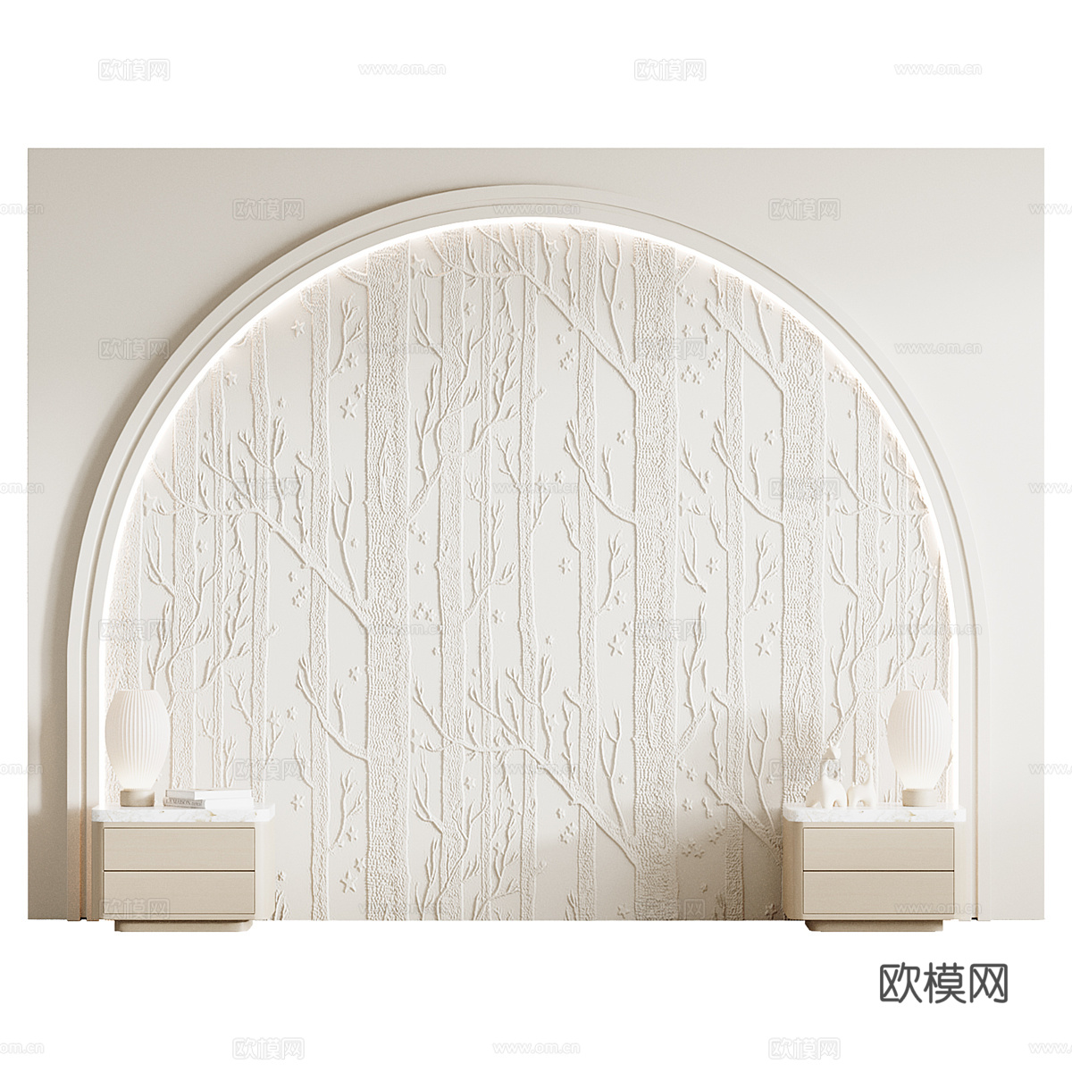 侘寂奶油风床头背景墙3d模型