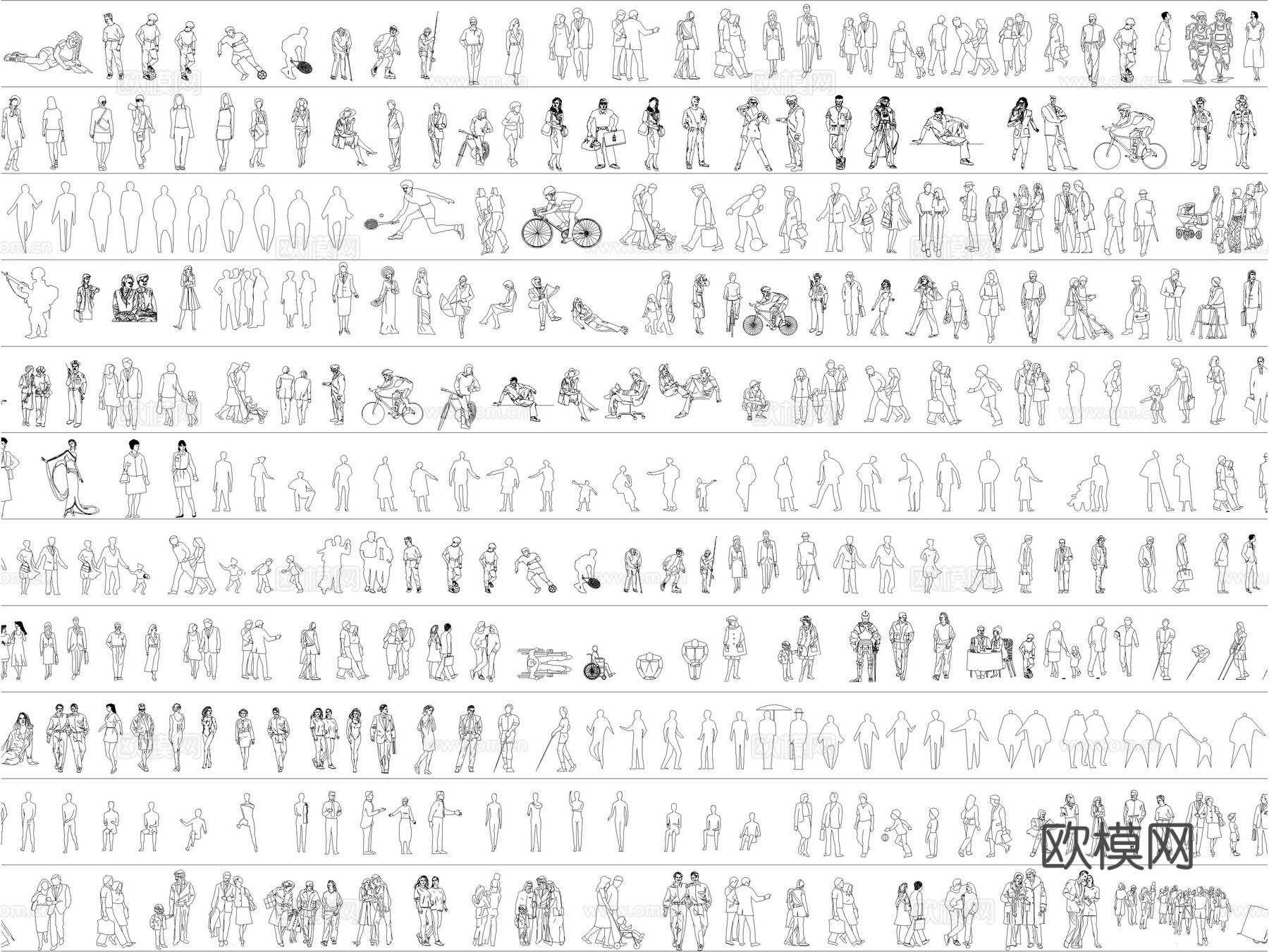 2025年最新超全人物儿童模特运动人物平立面CAD图库cad施工图