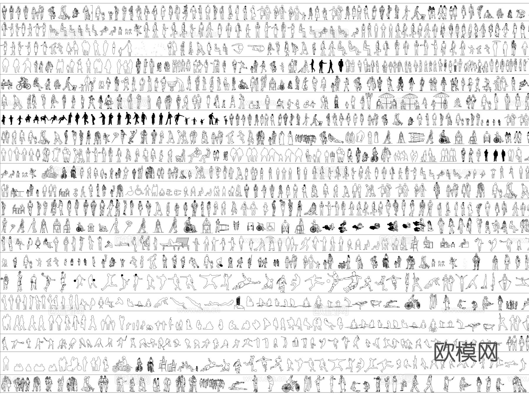 2025年最新超全人物儿童模特运动人物平立面CAD图库cad施工图