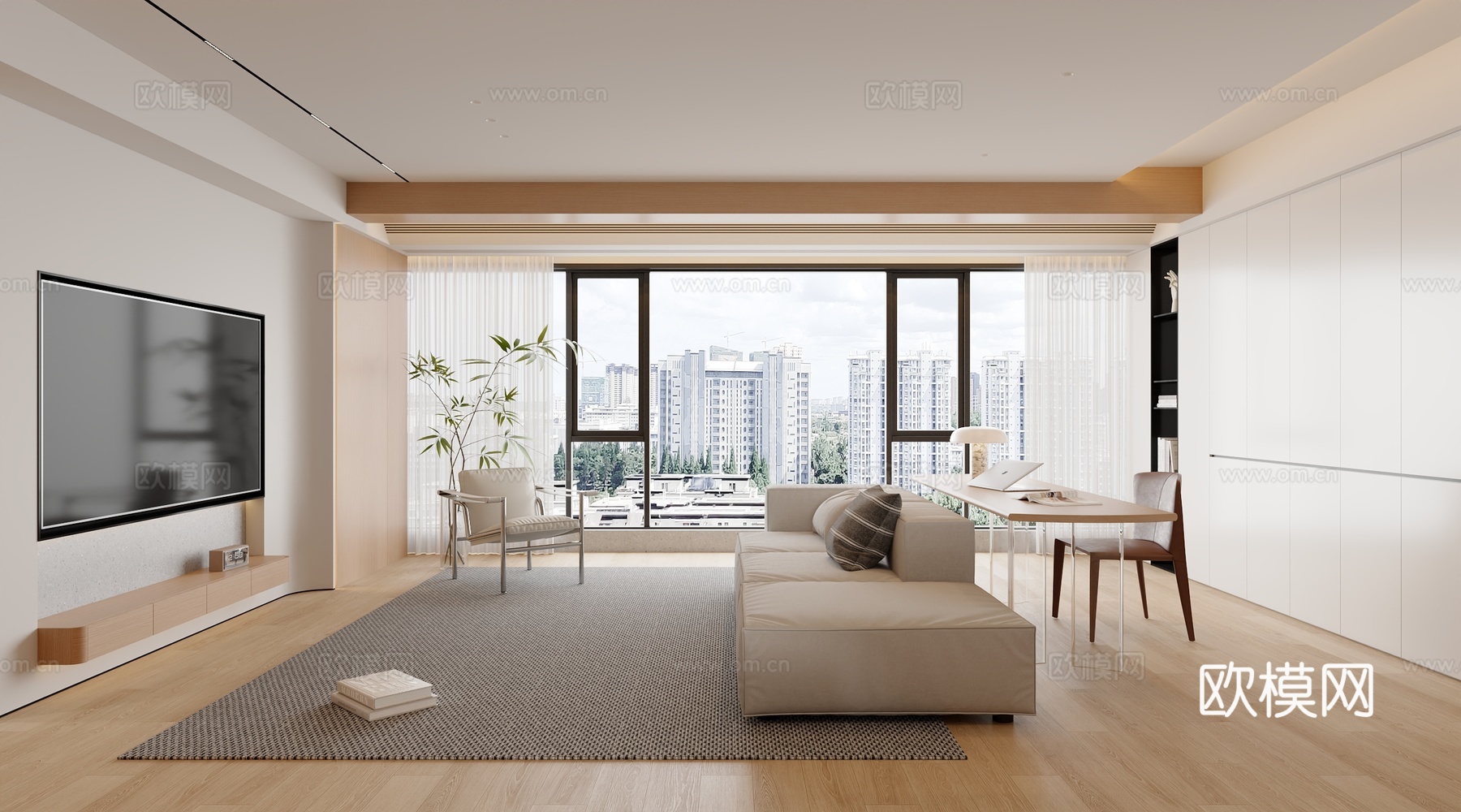 现代原木风客厅3d模型