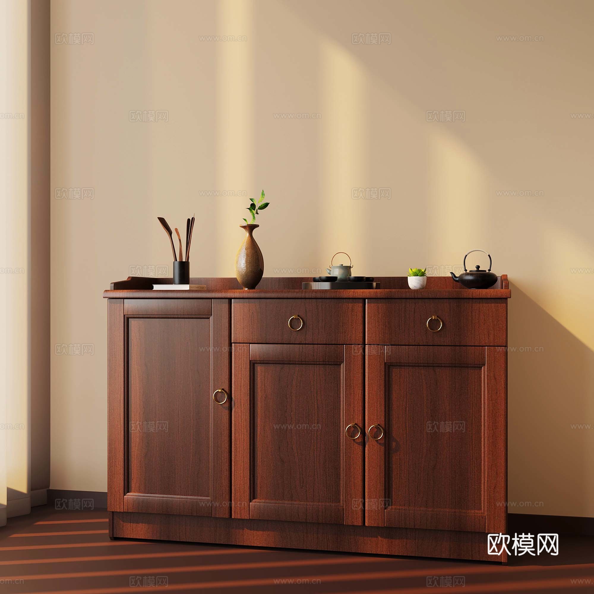 新中式餐边柜 茶水柜 备餐柜su模型
