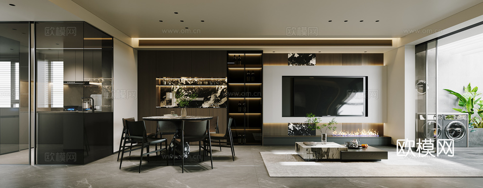 現(xiàn)代意式客餐廳3d模型下載(渲染圖1)
