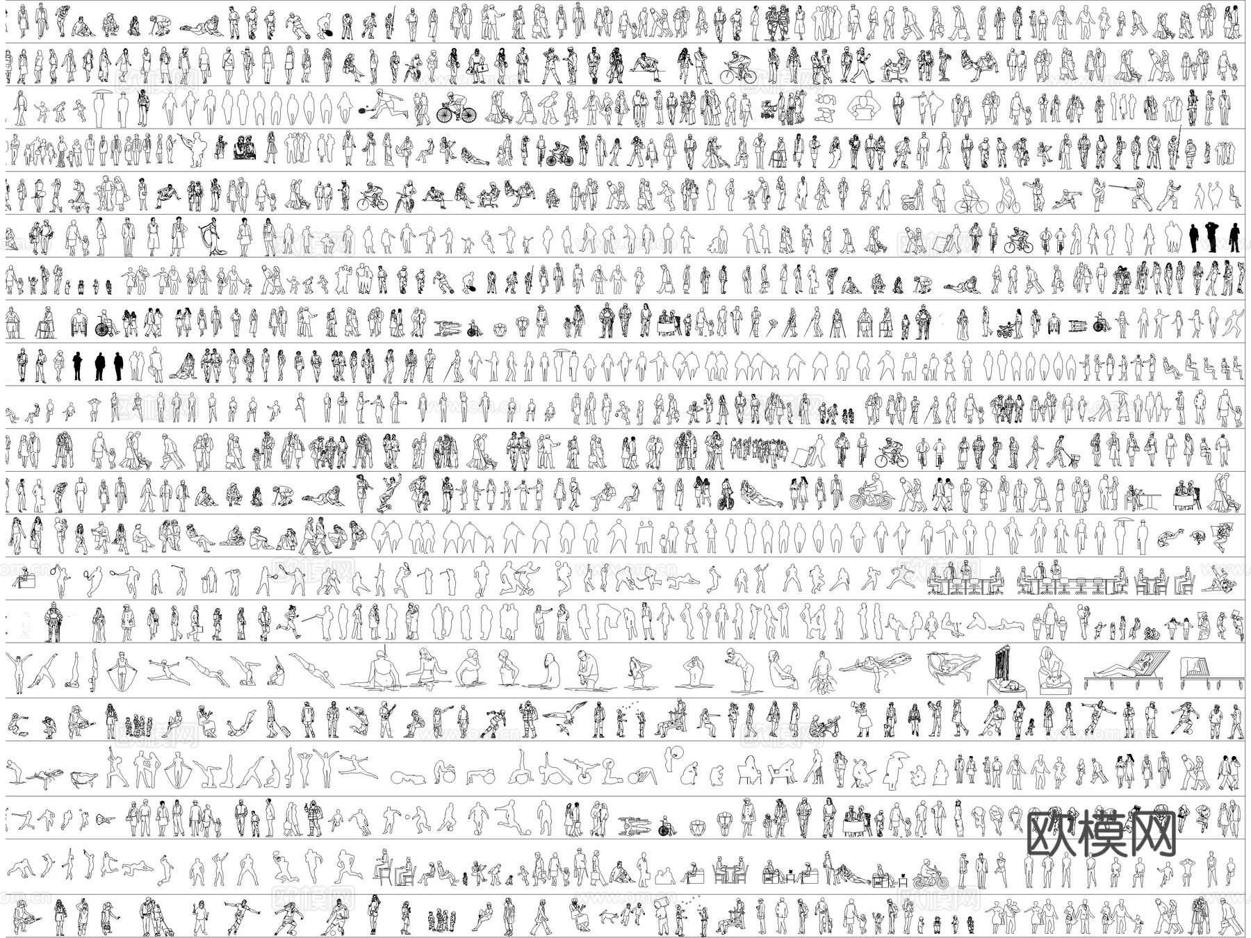 2025年最新超全人物儿童模特运动人物平立面CAD图库cad施工图