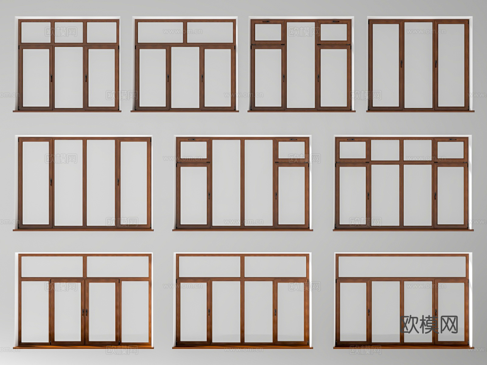 铝木建筑窗 窗户组合 平开窗组合3d模型