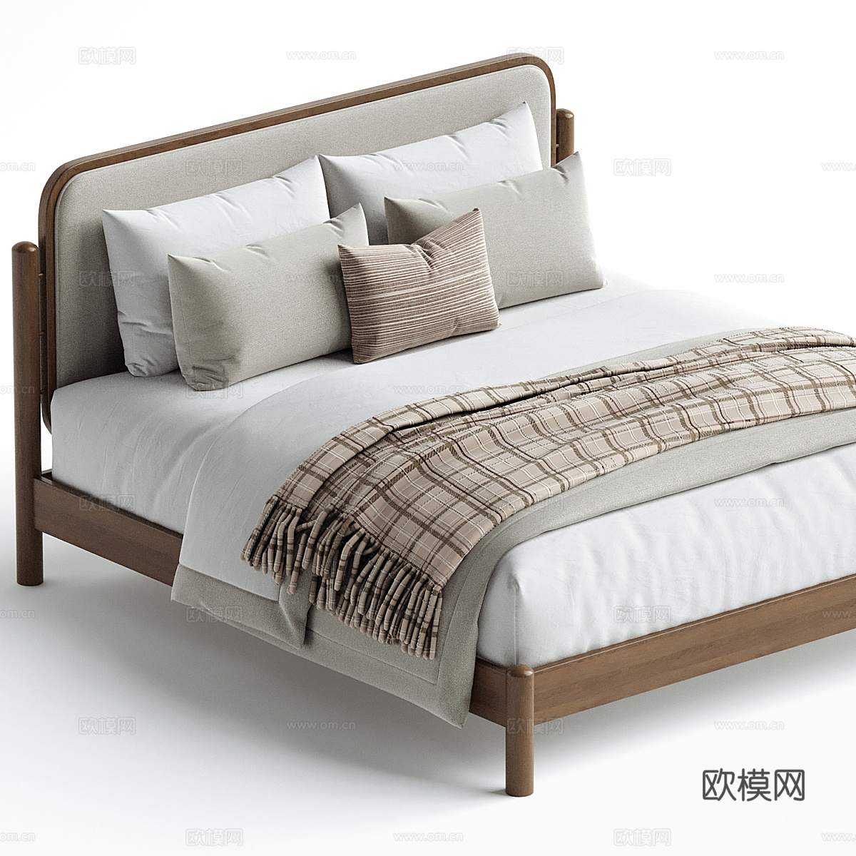 新中式布艺双人床3d模型