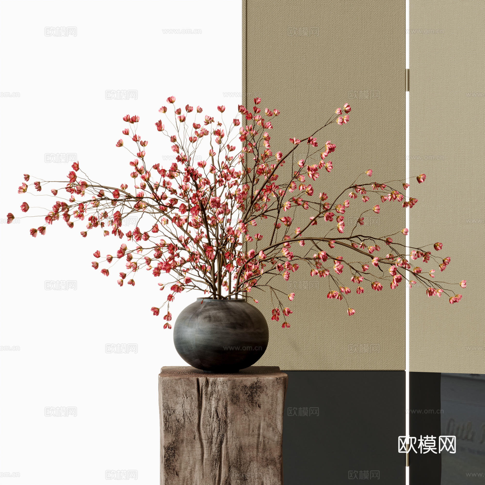 新中式花艺摆件 宋氏美学 绿植摆件 陶罐花瓶 景观小品 盆景3d模型