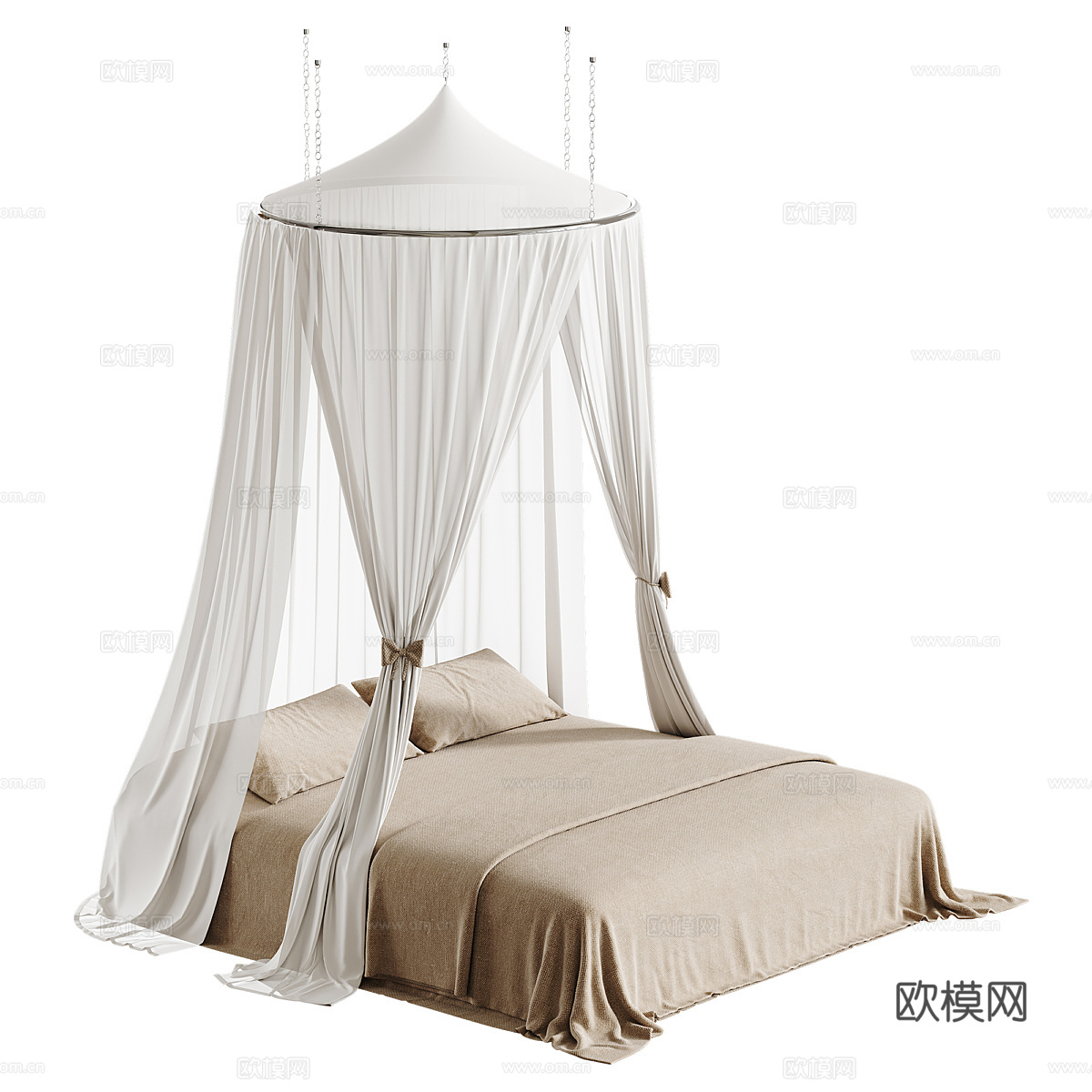新中式布艺天蓬床3d模型