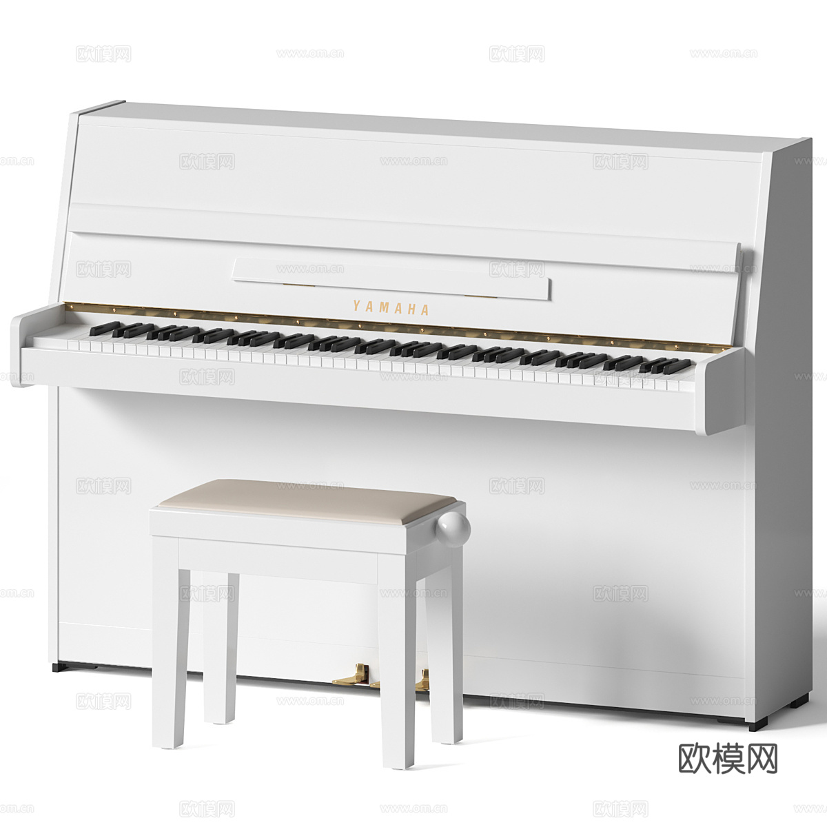 现代雅马哈白色钢琴3d模型