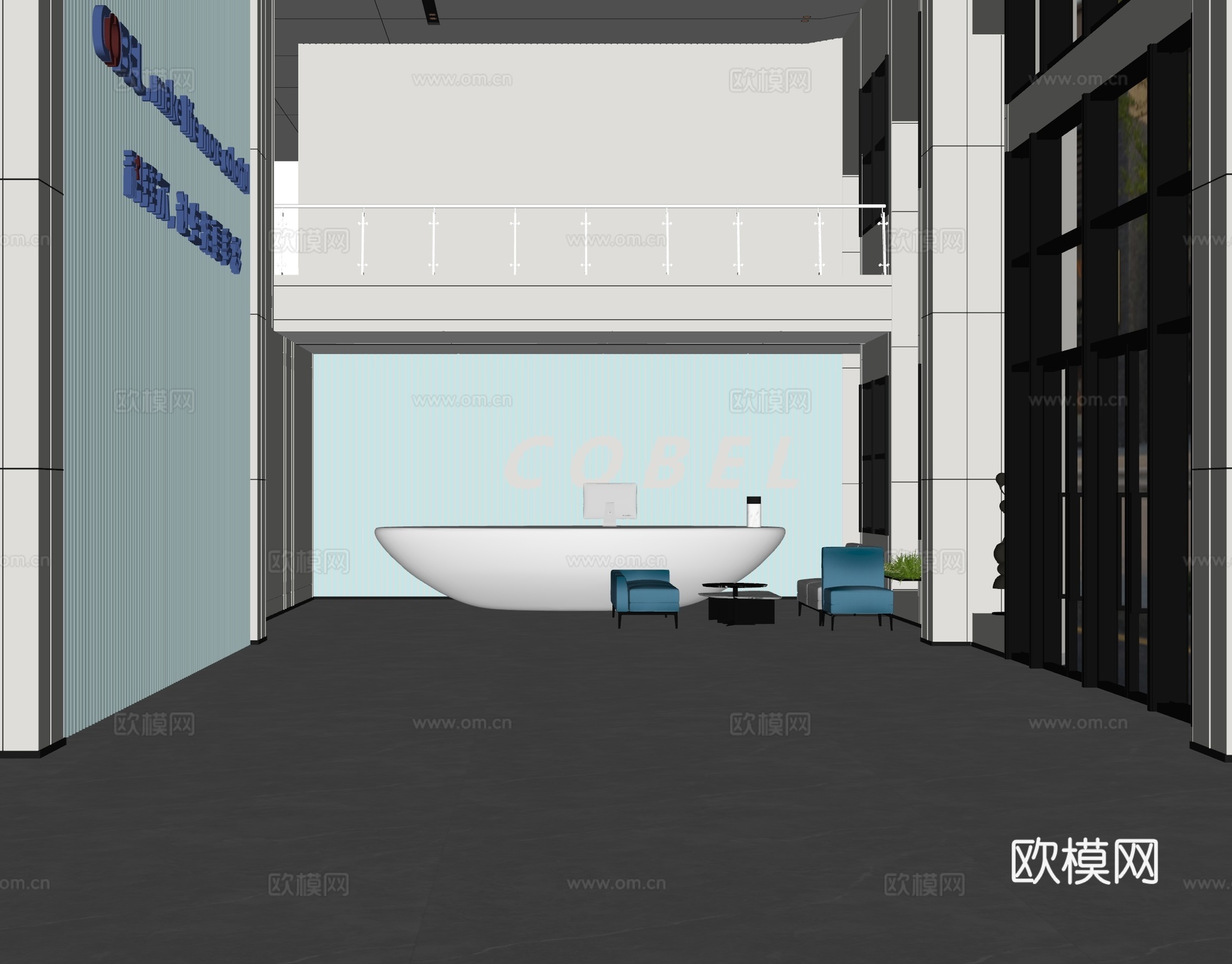 现代公司大堂su模型