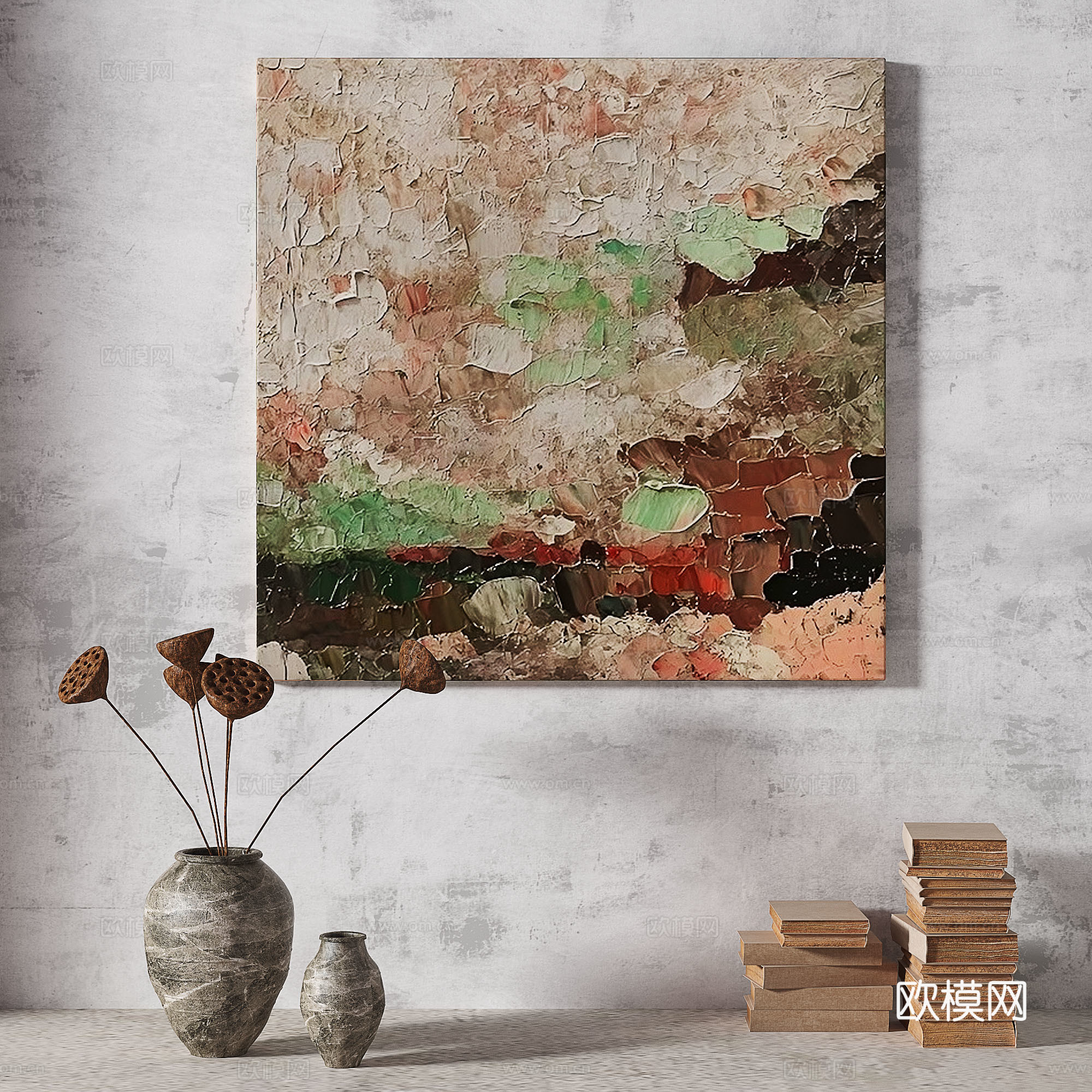 现代，轻奢，侘寂，简约，抽象，立体，复古，中古，装饰画3d模型