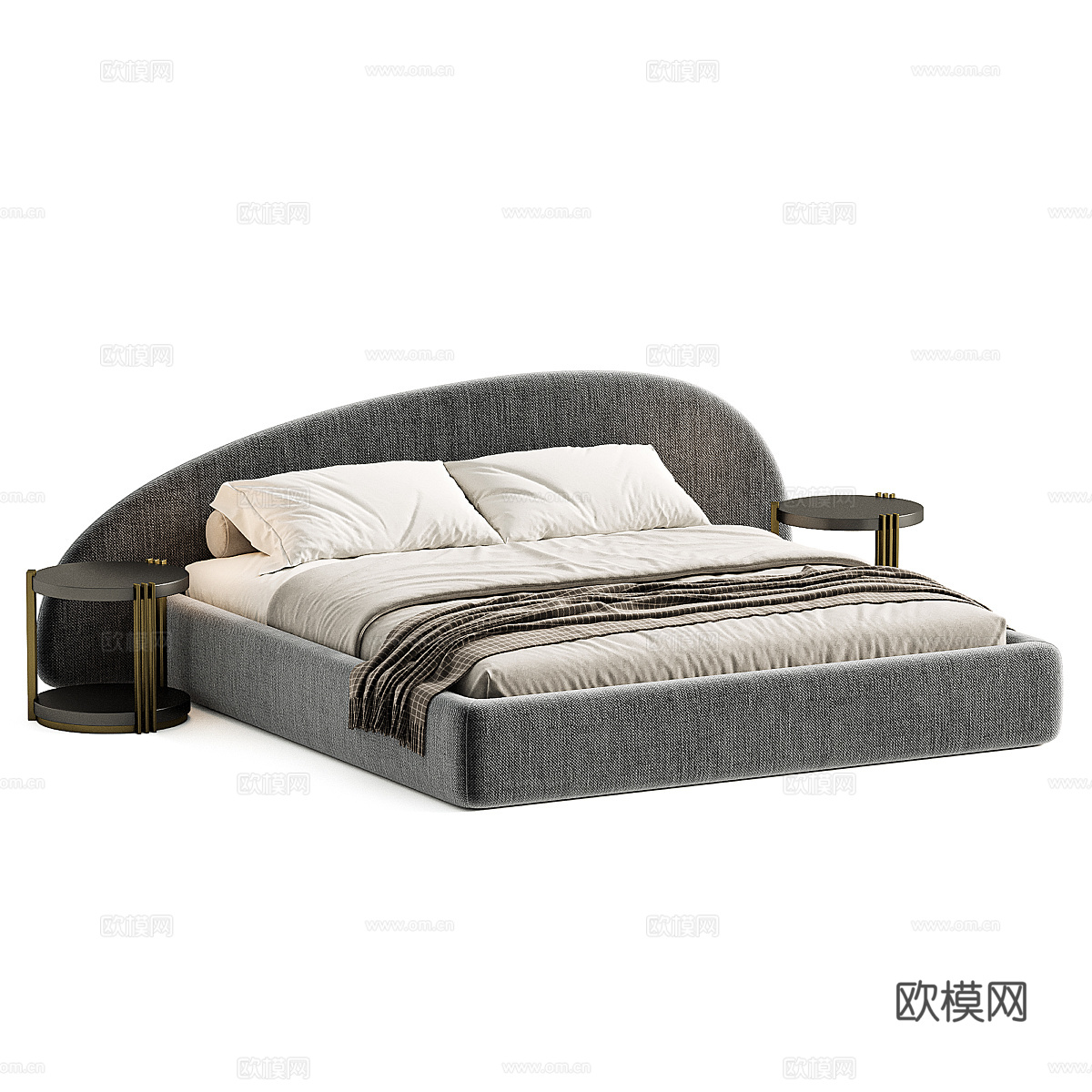 现代意式奶油风布艺双人床3d模型