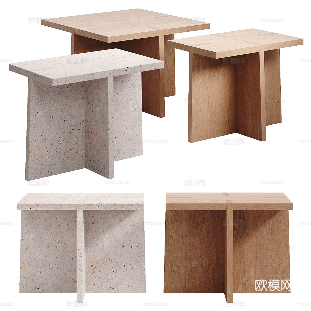 新中式侘寂实木茶几 边几3d模型