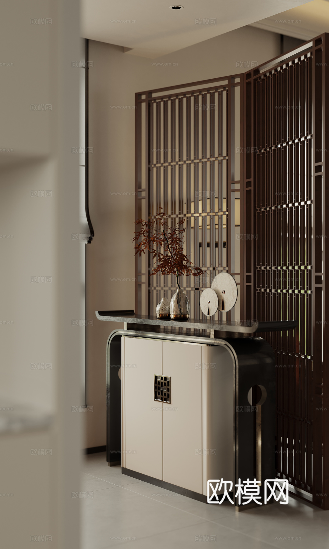 新中式玄关背景过道3d模型