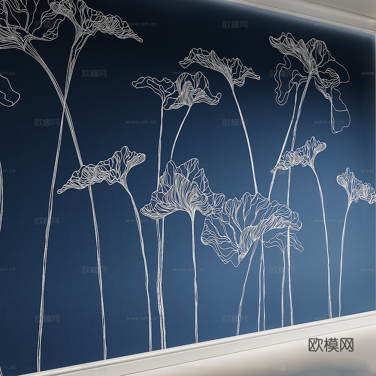 新中式墙布 壁画3d模型