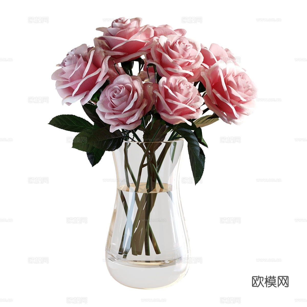 现代粉红玫瑰花 花艺3d模型