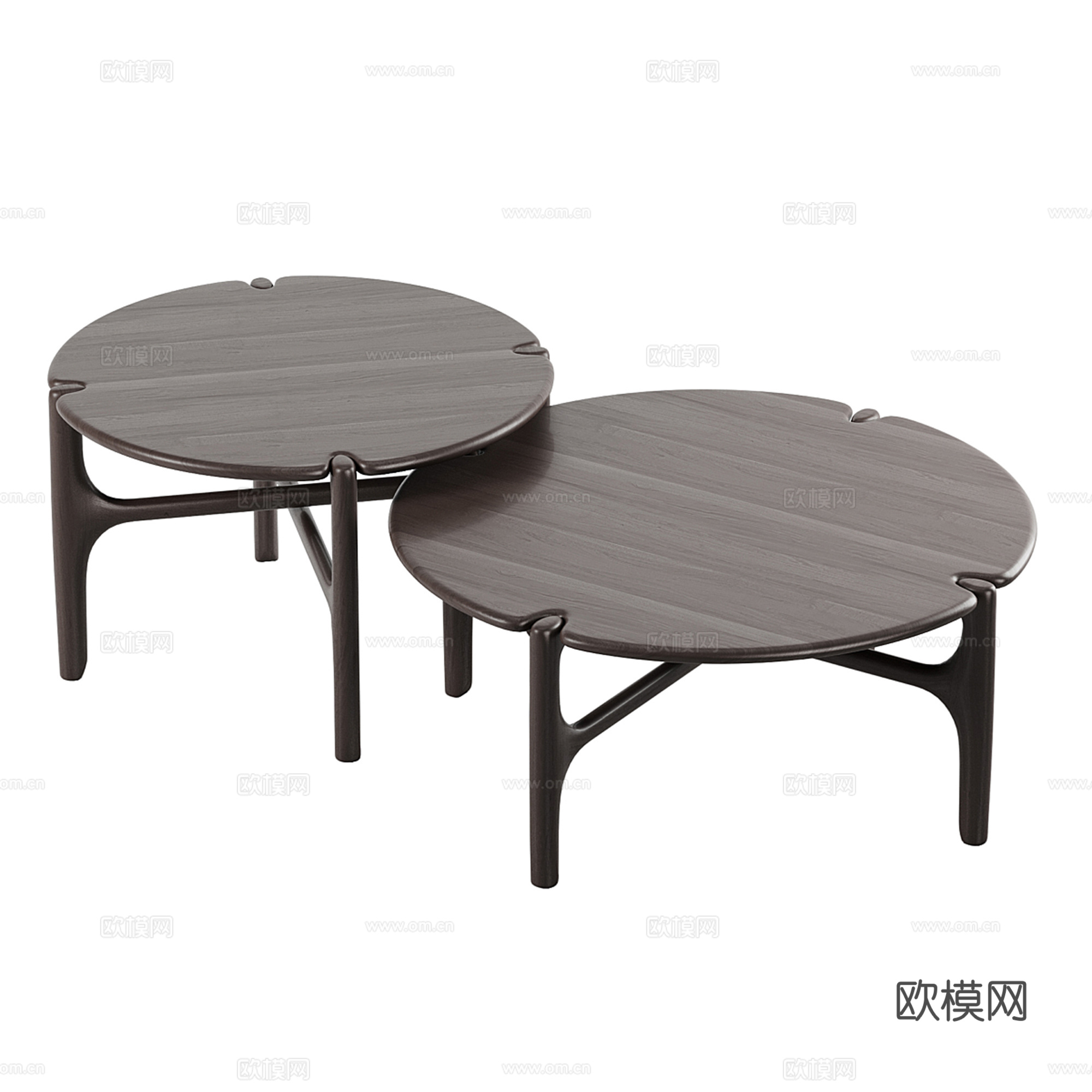 中古风圆形茶几组合su模型
