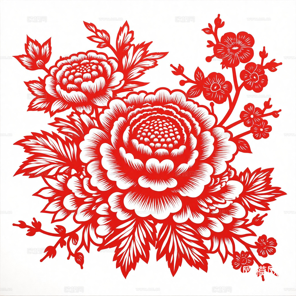 中式剪纸画 民俗画 窗花 花 贴画