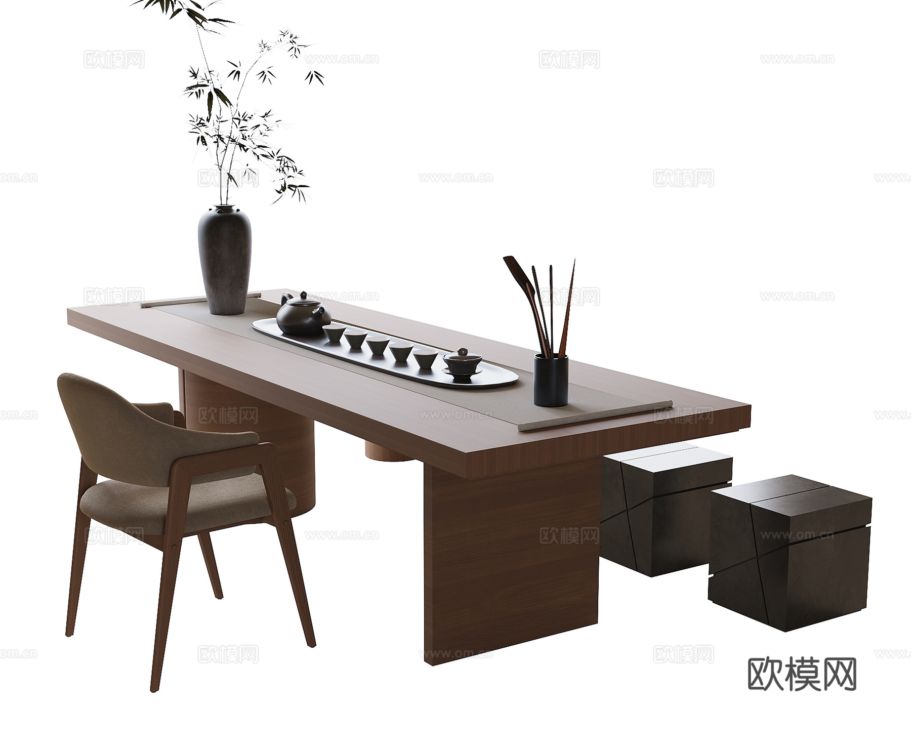 现代茶桌椅 凳子 茶具 茶椅3d模型