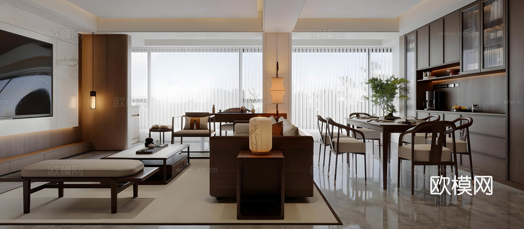 新中式禅意客餐厅 宋式客餐厅 中式客餐厅 中式横厅客餐厅 沙su模型