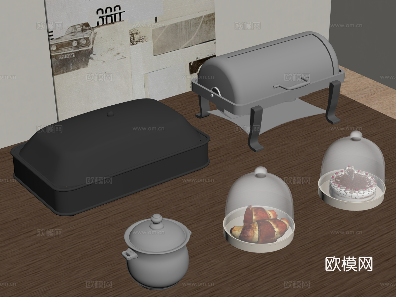 现代餐具 布菲炉 餐具炉 托盘su模型