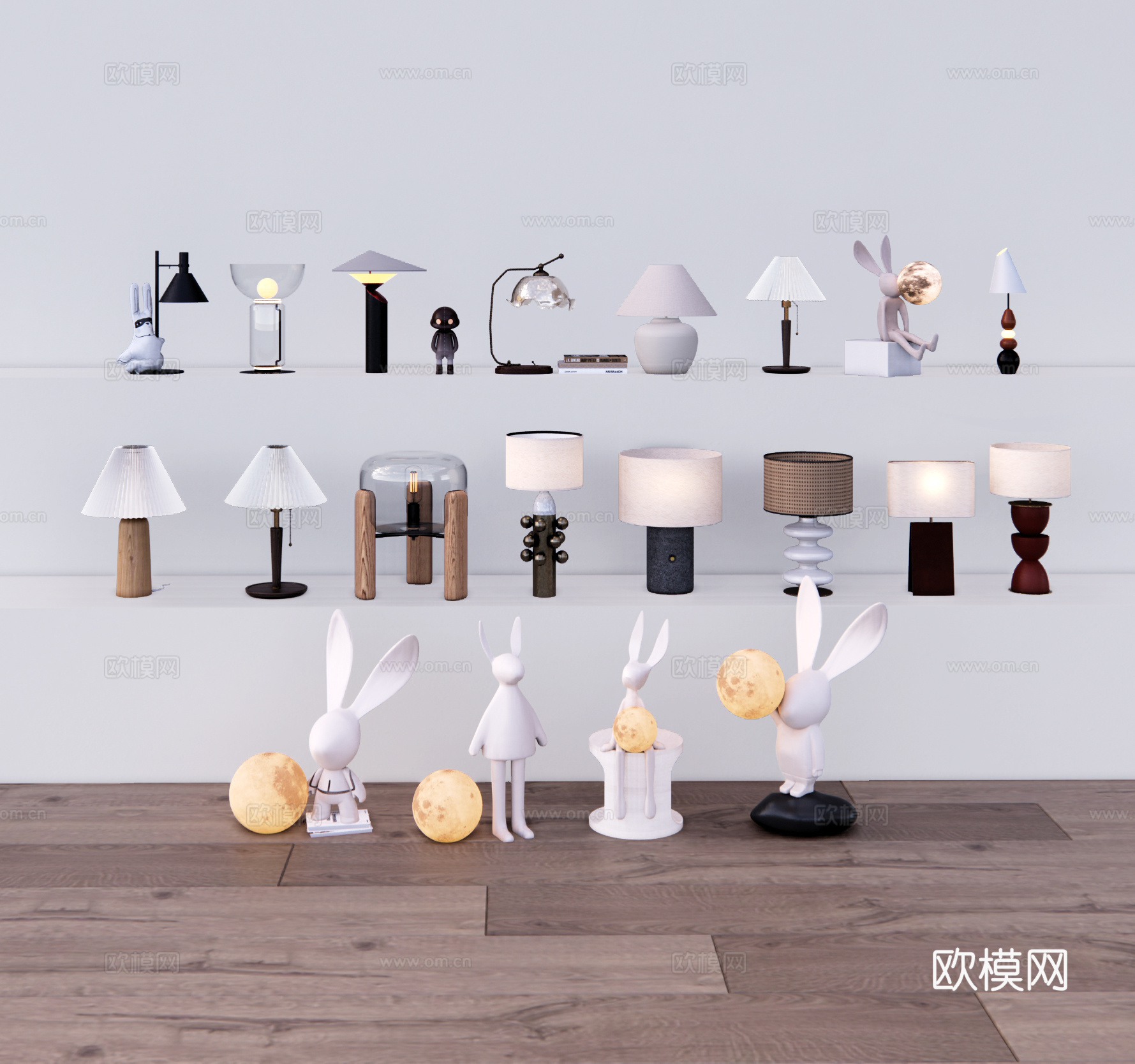 现代台灯 金属台灯 奶油风台灯 装饰台灯su模型