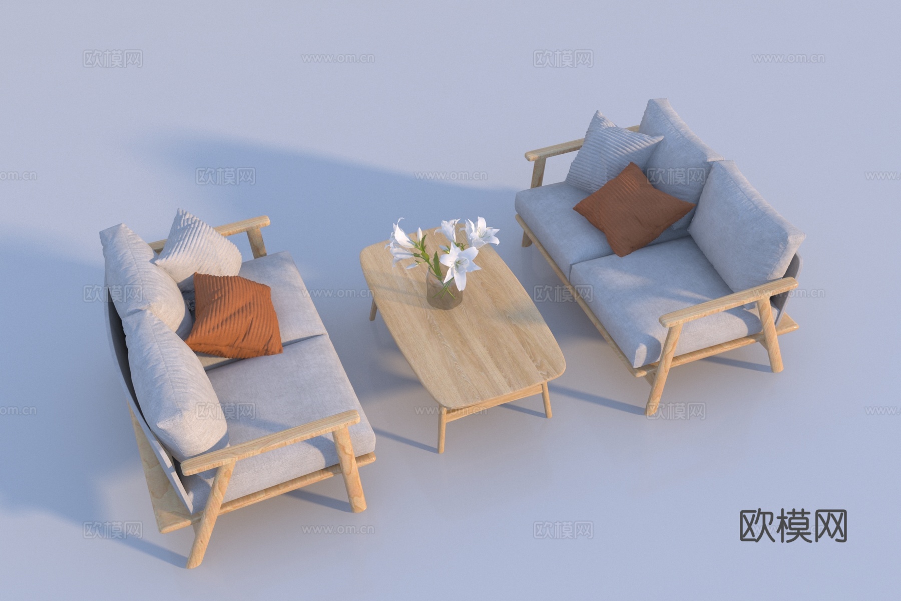 北欧原木沙发茶几组合3d模型