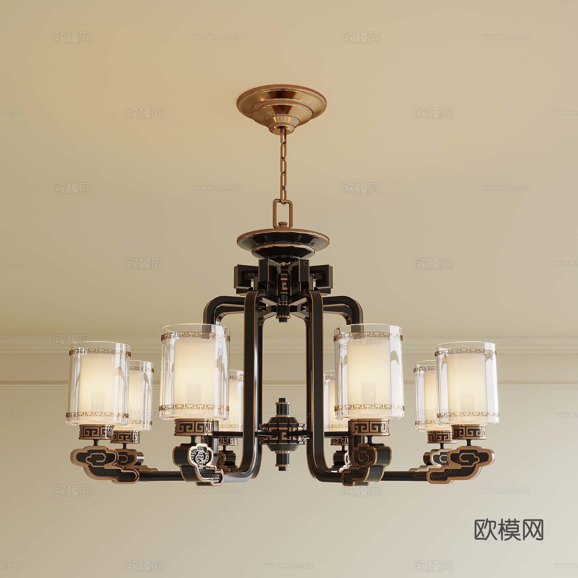 新中式吊灯 餐厅吊灯su模型