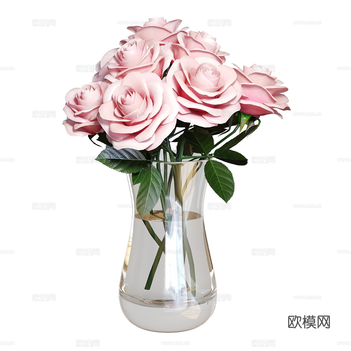 现代粉红玫瑰花 花艺3d模型