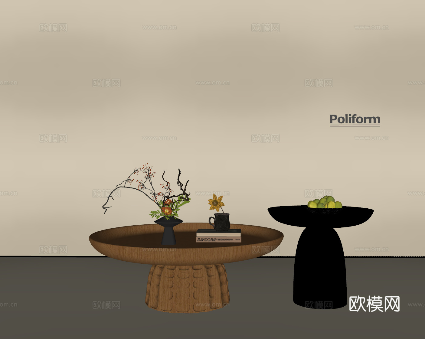 中古风茶几 侘寂风茶几su模型