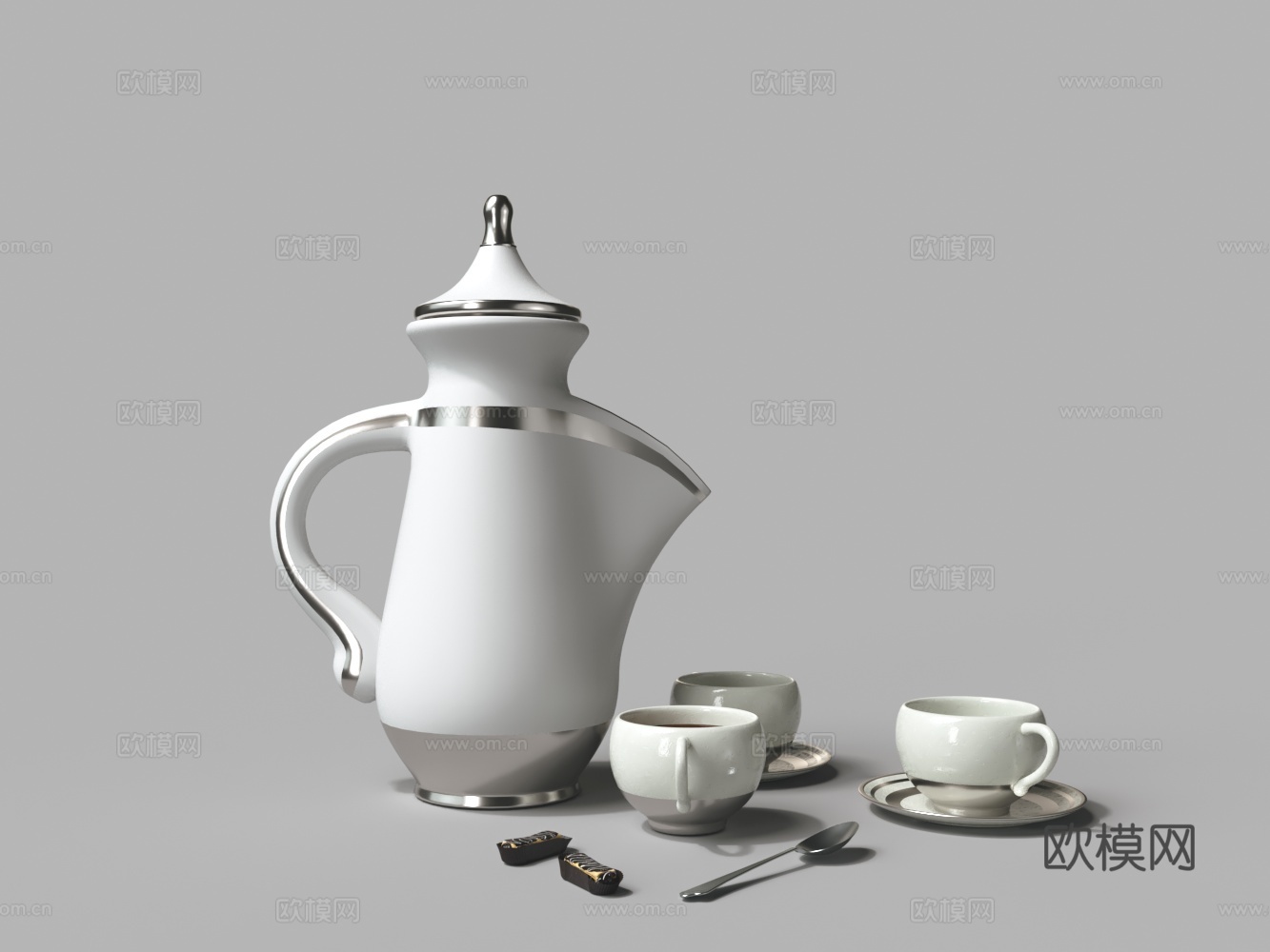 现代咖啡壶 咖啡杯 陶瓷器皿3d模型