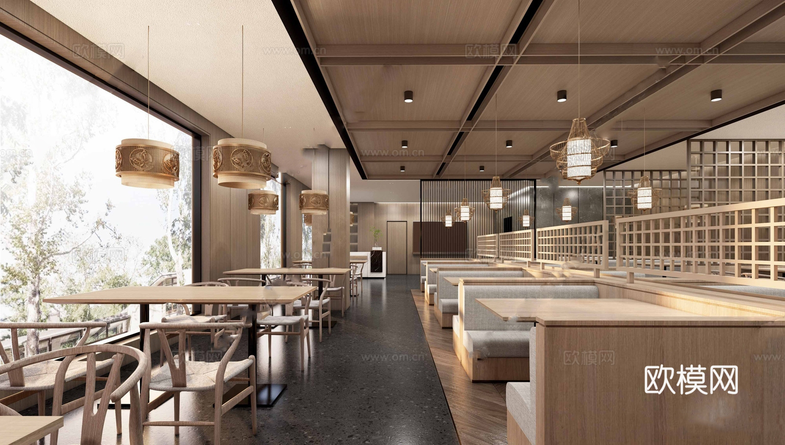 新中式中餐厅  餐饮空间 餐厅家具su模型