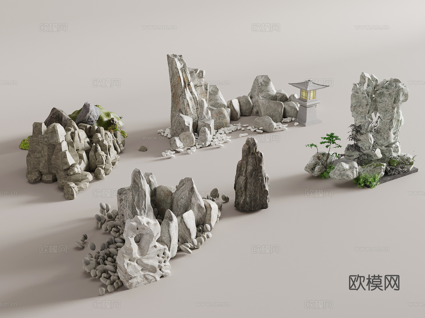 假山水景 新中式假山景观 石头 庭院景观 园林景观3d模型