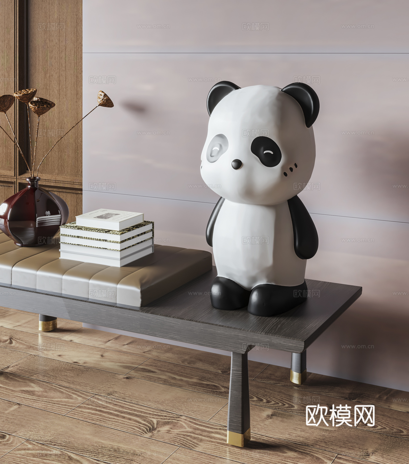 新中式熊猫雕塑3d模型