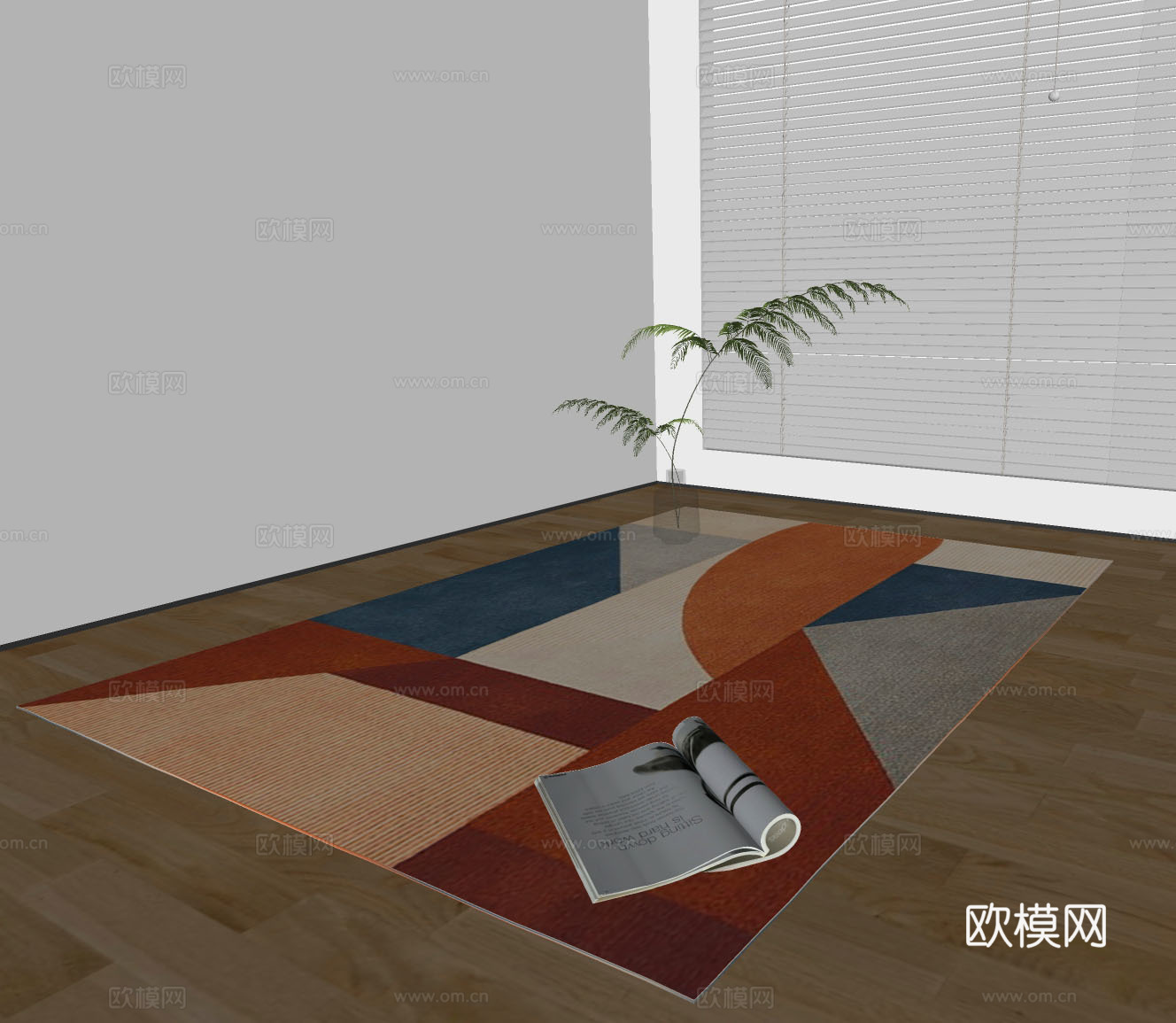 现代拼色方形地毯su模型